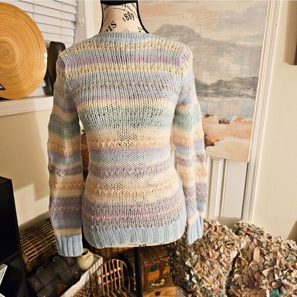 Vtg 70's Licrorice Pastel Striped Knitted Acrylic  Stylish Cozy Sweater. S fit - Picture 4 of 13